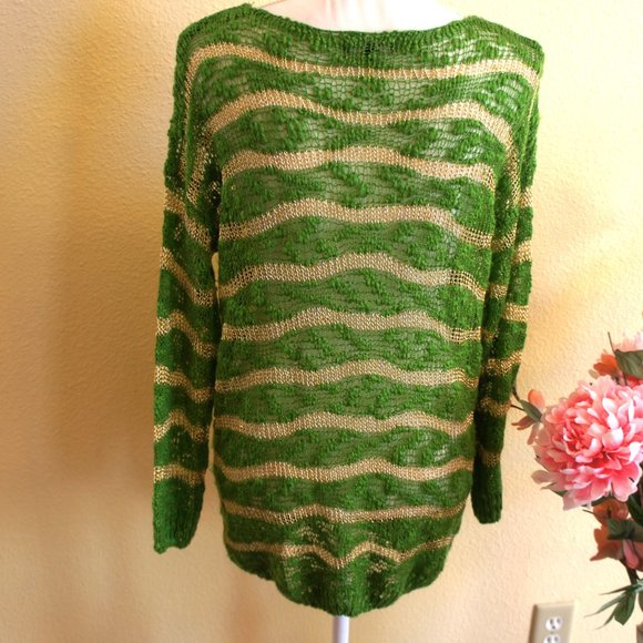 NWOT-Green & Gold Sheer Mesh Sweater - Picture 7 of 9